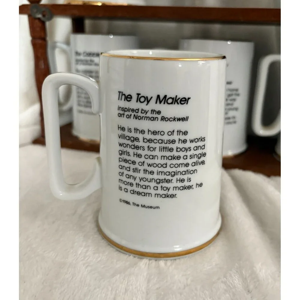 Vintage Norman Rockwell 1985-86 Mugs & Wooden Holder